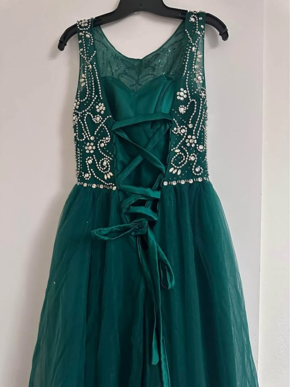 Emerald Green Beaded Ball Gown- Adjustable Back - Picture 8 of 8